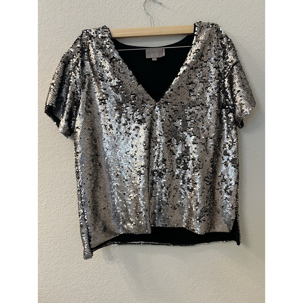 Vanessa Virginia Top Womens‎ Medium Sequin Anthropologie V-Neck Rayon Lined